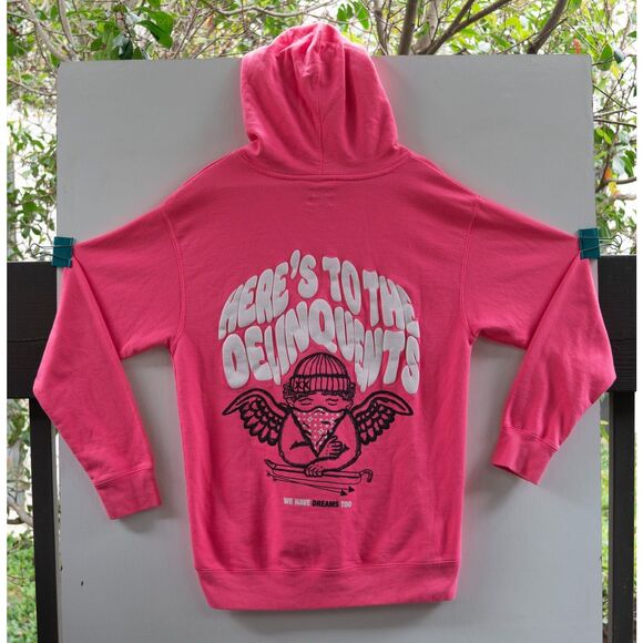 Tixxo Here’s To The Delinquents Angel Hoodie Sweater Pullover Pink Men's Size M - Picture 1 of 6